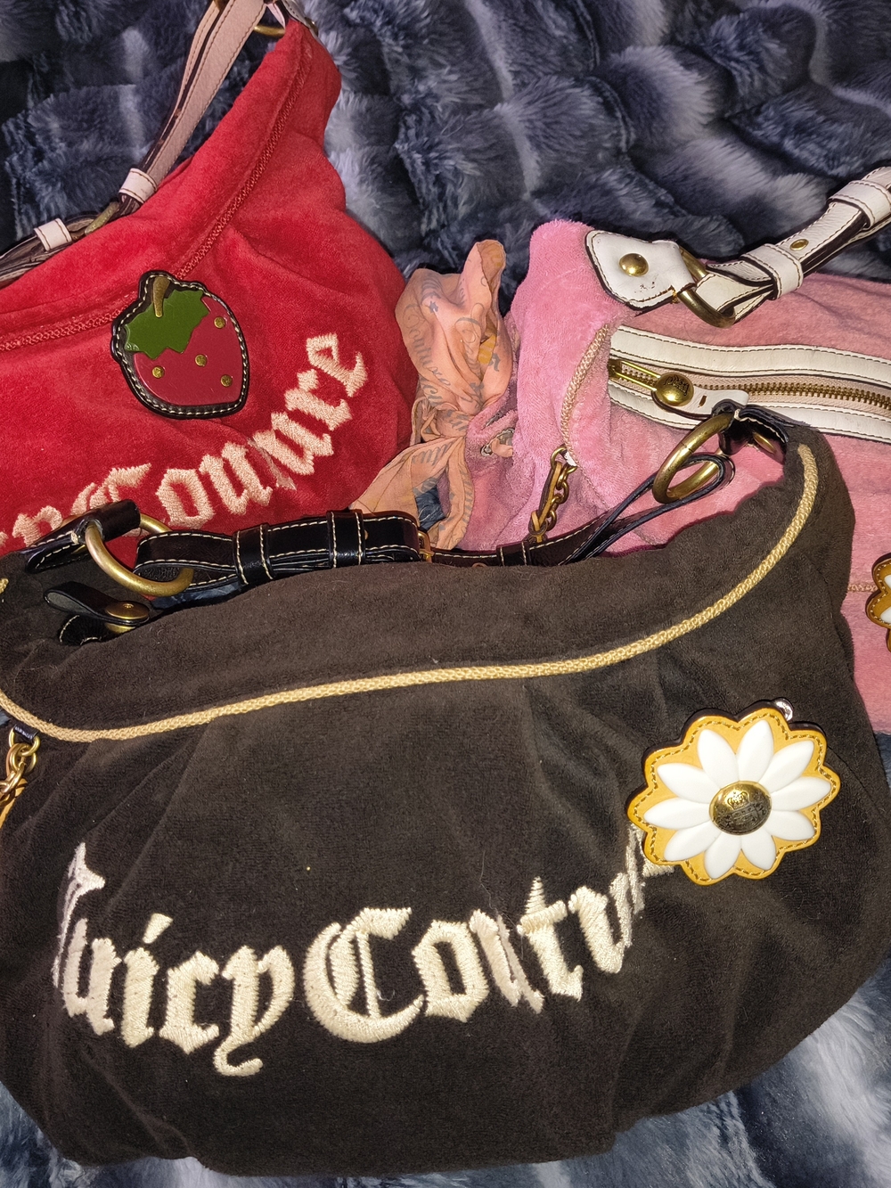 Juicy Couture Black Velour Hobo with Daisy Charm